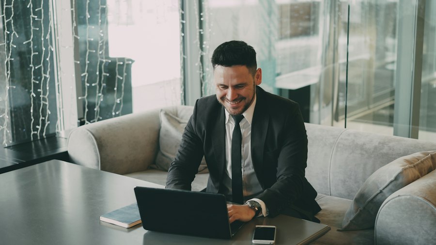 A brand manager reviewing marketplace performance on a laptop